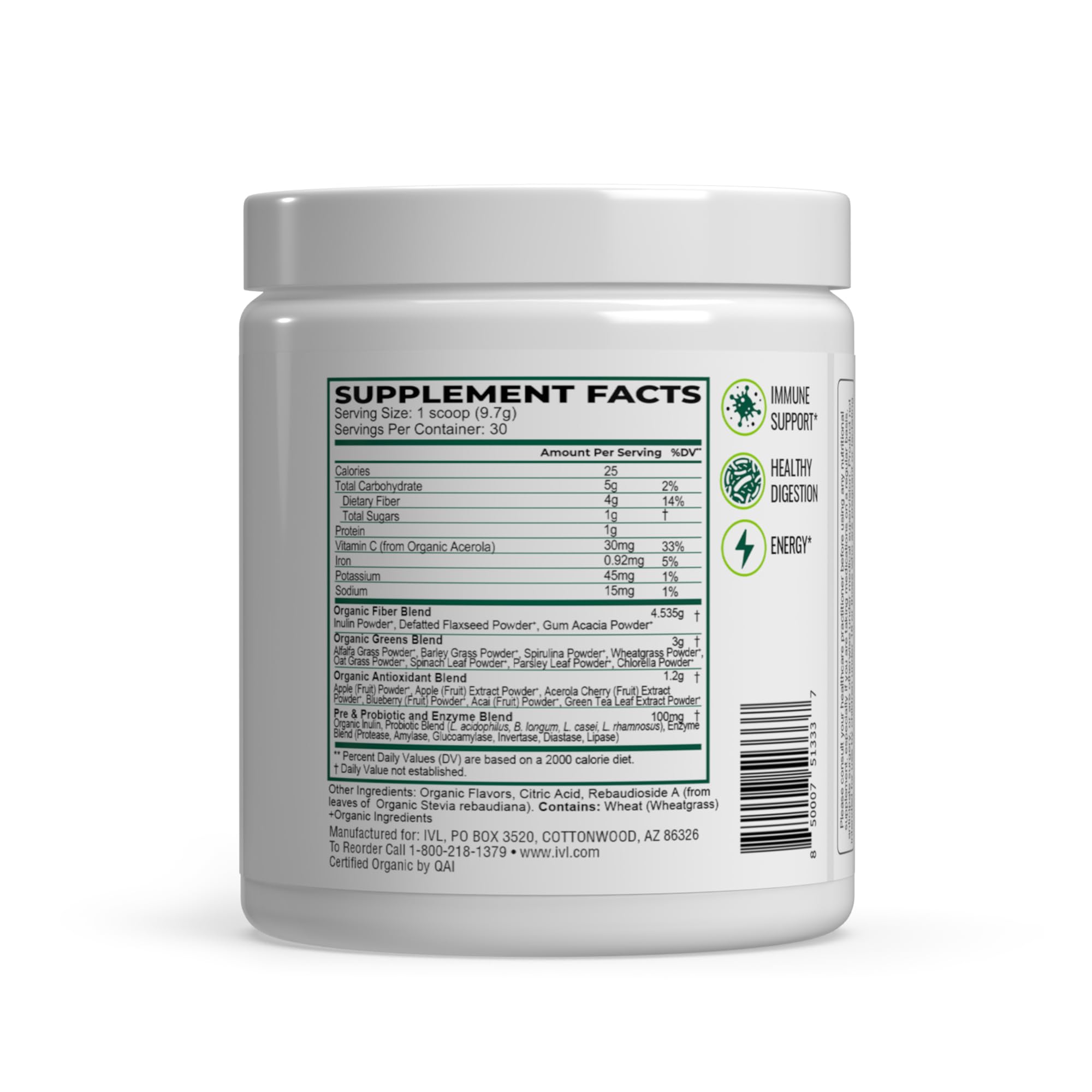 IVL - Organic Greens - Organic Superfood Drink - Loaded with Antioxidants, Micronutrients, Prebiotics & Probiotics - for Immune Support, Digestive Health - Great Taste (1 Pack, 30 Servings) - TrustMedUSA