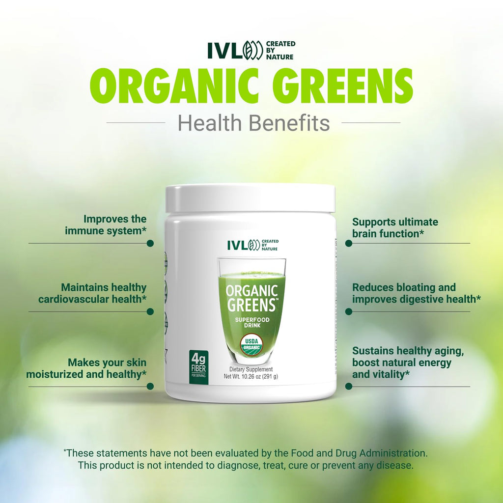 IVL - Organic Greens - Organic Superfood Drink - Loaded with Antioxidants, Micronutrients, Prebiotics & Probiotics - for Immune Support, Digestive Health - Great Taste (1 Pack, 30 Servings) - TrustMedUSA