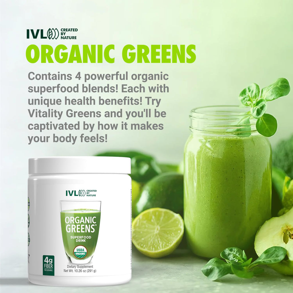 IVL - Organic Greens - Organic Superfood Drink - Loaded with Antioxidants, Micronutrients, Prebiotics & Probiotics - for Immune Support, Digestive Health - Great Taste (1 Pack, 30 Servings) - TrustMedUSA