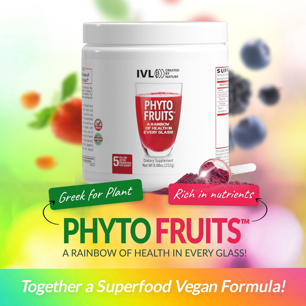 IVL - Phyto Fruits Superfood Powder - Support Energy - Digestive & Probiotic - Antioxidant - Vegan - 40 Fruits and Nutrients Plus 6 Probiotic Strains (30 Servings, 8.88 oz) - TrustMedUSA