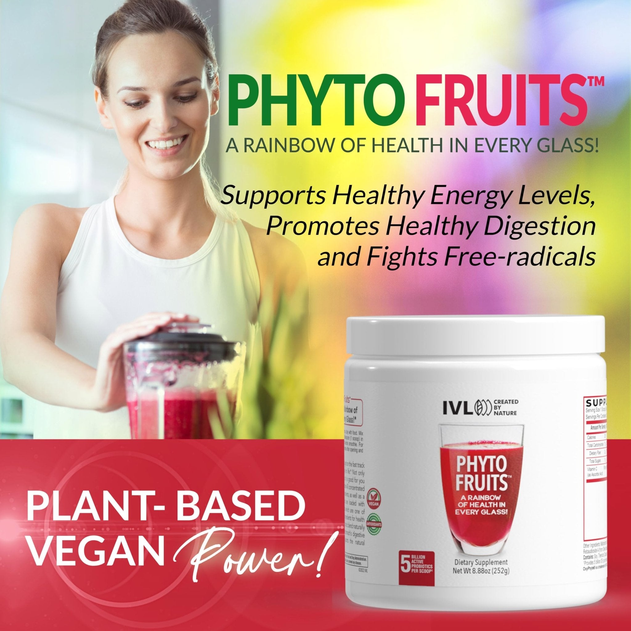 IVL - Phyto Fruits Superfood Powder - Support Energy - Digestive & Probiotic - Antioxidant - Vegan - 40 Fruits and Nutrients Plus 6 Probiotic Strains (30 Servings, 8.88 oz) - TrustMedUSA