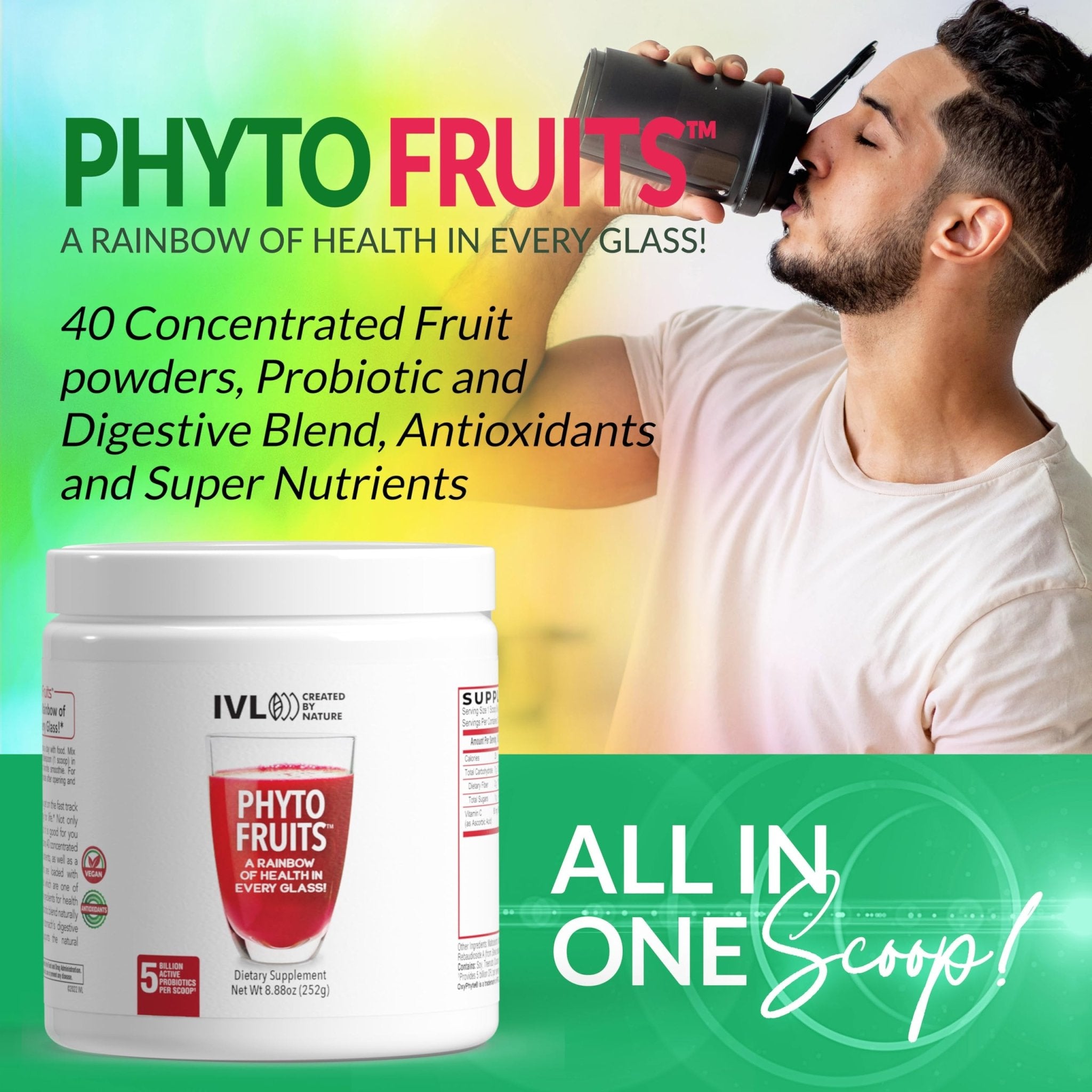 IVL - Phyto Fruits Superfood Powder - Support Energy - Digestive & Probiotic - Antioxidant - Vegan - 40 Fruits and Nutrients Plus 6 Probiotic Strains (30 Servings, 8.88 oz) - TrustMedUSA