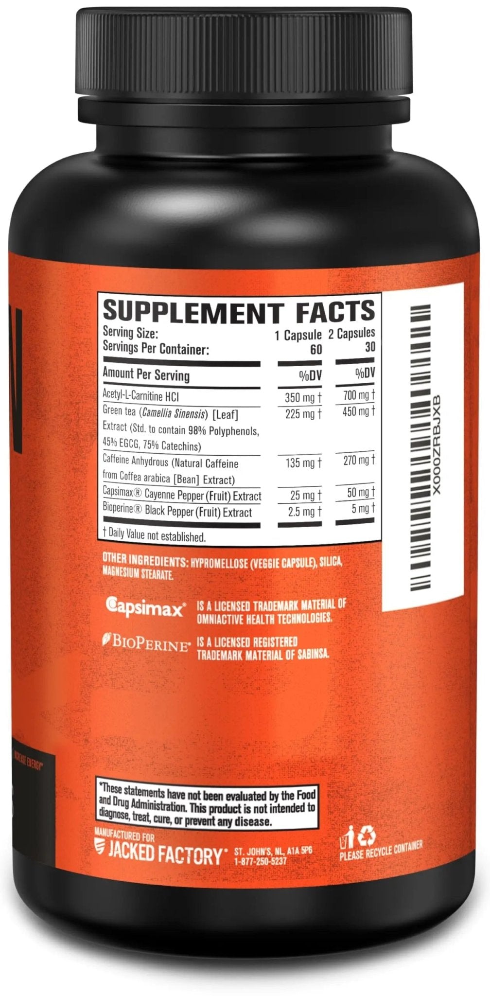 Jacked Factory Burn-XT Clinically Studied Fat Burner & Weight Loss Supplement - Appetite Suppressant & Energy Booster - with Acetyl L-Carnitine - TrustMedUSA