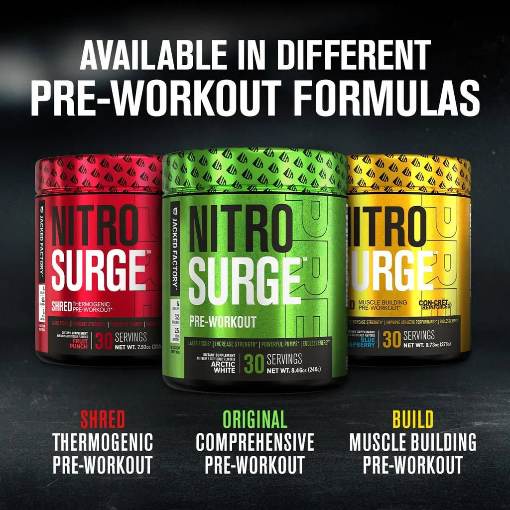 Jacked Factory NITROSURGE Shred Pre Workout Supplement - Energy Booster, Instant - TrustMedUSA
