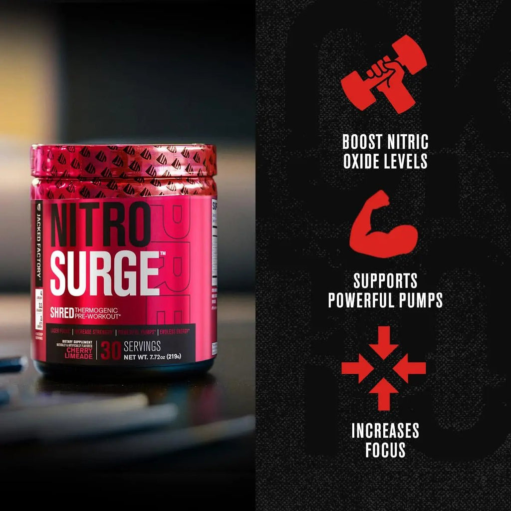 Jacked Factory NITROSURGE Shred Pre Workout Supplement - Energy Booster, Instant - TrustMedUSA