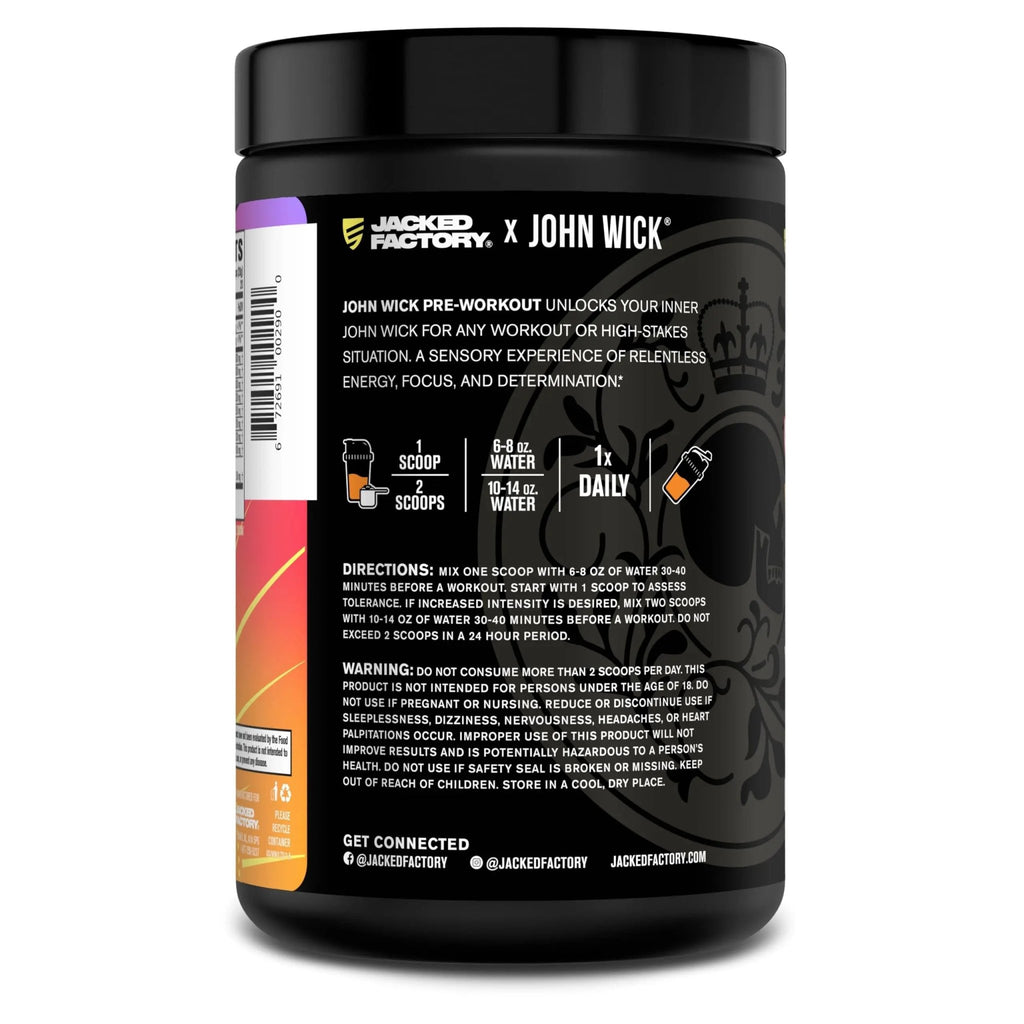 Jacked Factory X John Wick - Wick Mode Pre Workout Powder - Intense Energy, Battle-Ready Focus, Unstoppable Commitment, and Sheer Will - TrustMedUSA