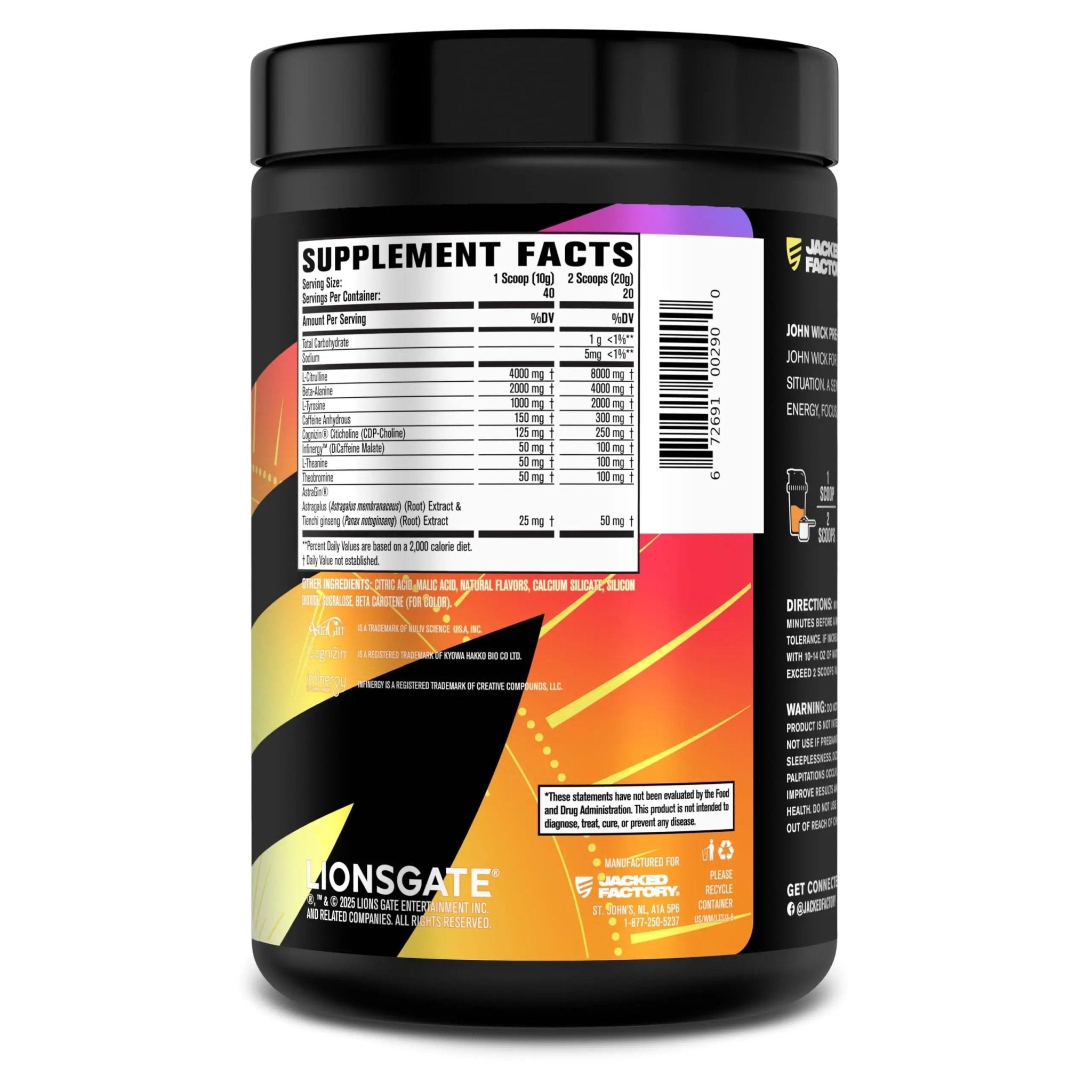 Jacked Factory X John Wick - Wick Mode Pre Workout Powder - Intense Energy, Battle-Ready Focus, Unstoppable Commitment, and Sheer Will - TrustMedUSA