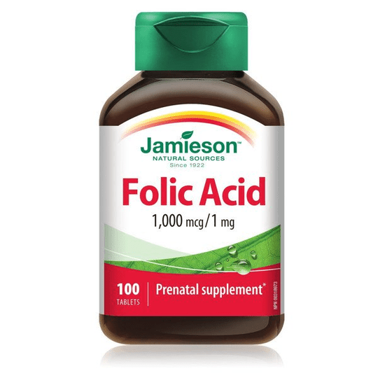 Jamieson Folic Acid 1000 Mcg N100 Pre-Pregnancy Nutrient Reduce Risk Tube Defect - TrustMedUSA