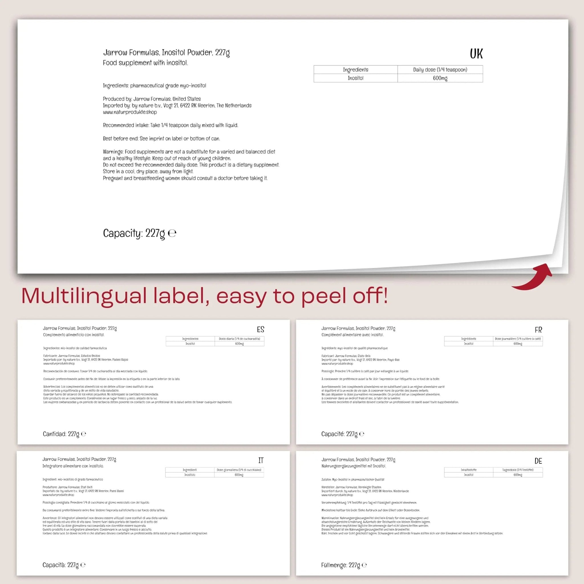 Jarrow Formulas, Inositol, as Myoinositol, High Dose, 227g Vegan Powder, Lab Tested - TrustMedUSA