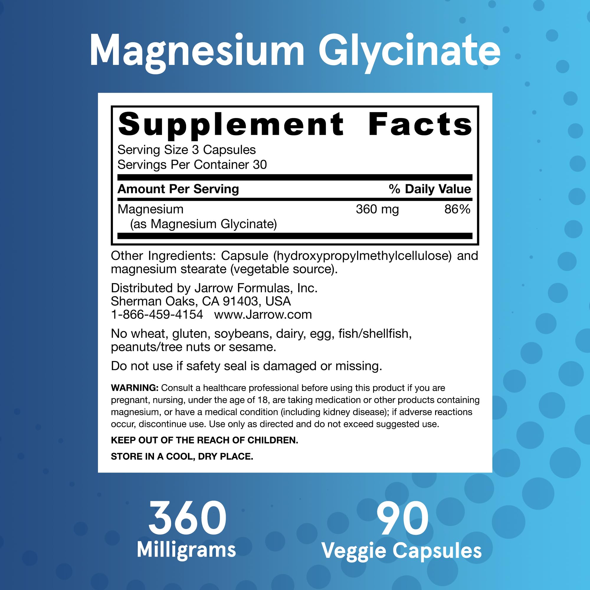 Jarrow Formulas Magnesium Glycinate Veggie Capsules - 360 mg Magnesium per Serving, Supports Relaxation and Healthy Sleep, 90 Count, 30 Day Supply - TrustMedUSA