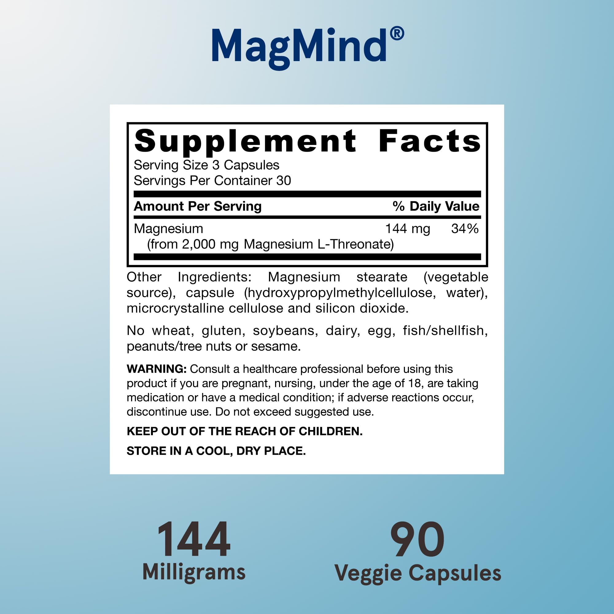 Jarrow Formulas Magnesium L-Threonate, MagMind Magtein Magnesium Supplement, Supplements for Memory Support, 90 Veggie Capsules - TrustMedUSA