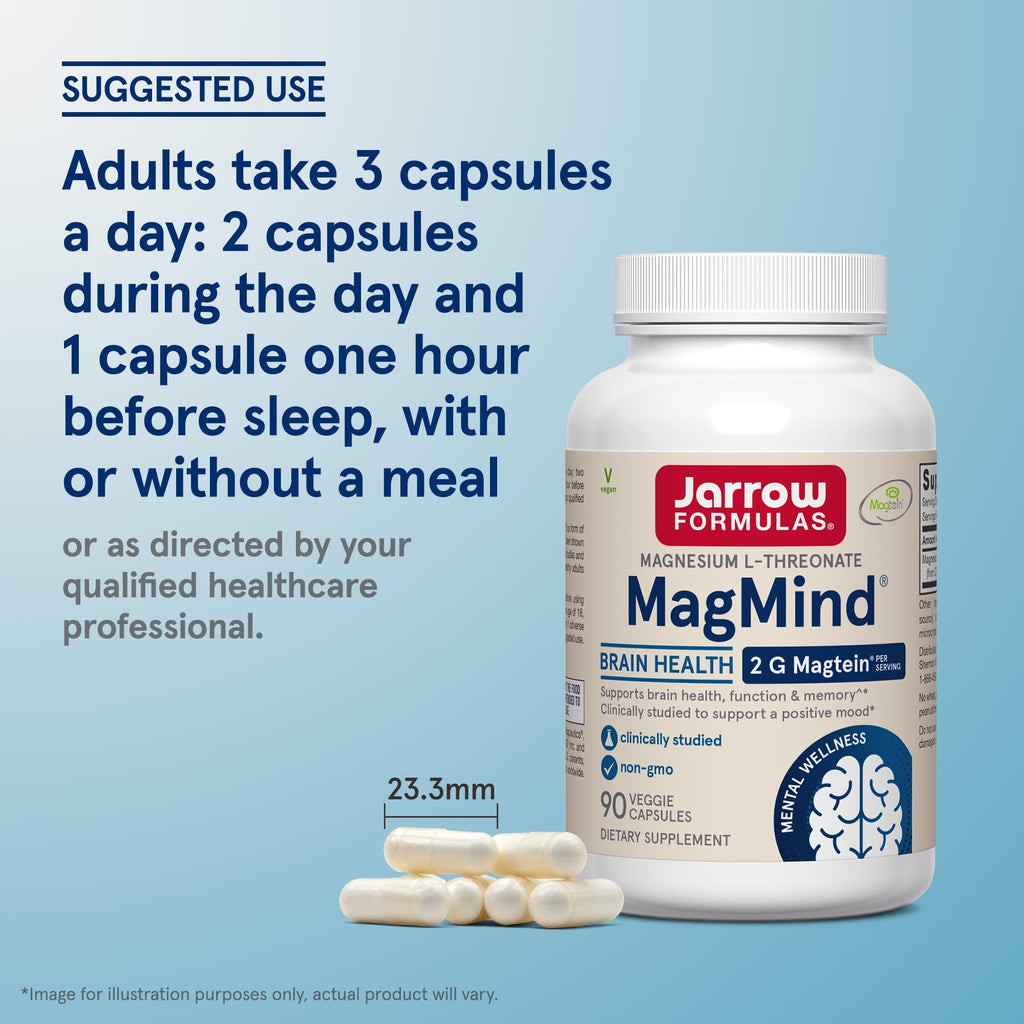 Jarrow Formulas Magnesium L-Threonate, MagMind Magtein Magnesium Supplement, Supplements for Memory Support, 90 Veggie Capsules - TrustMedUSA