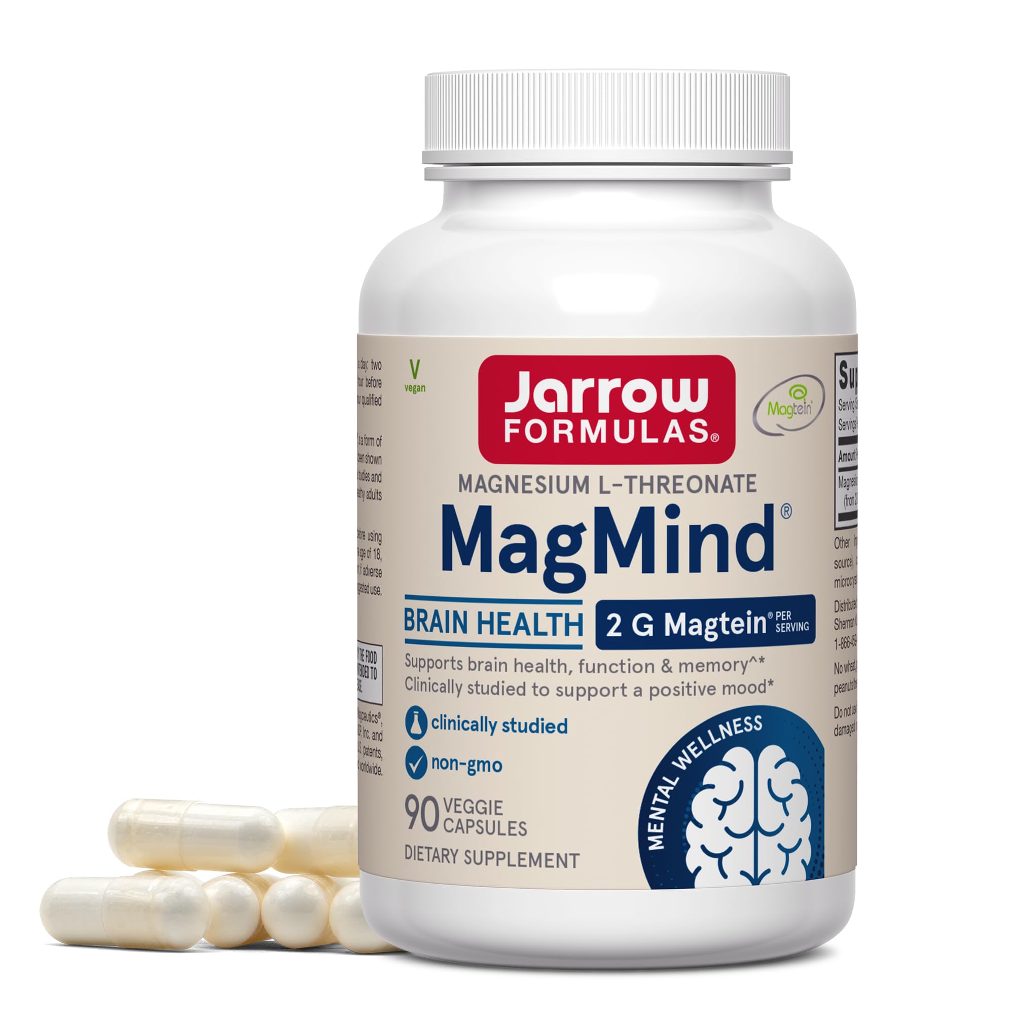 Jarrow Formulas Magnesium L-Threonate, MagMind Magtein Magnesium Supplement, Supplements for Memory Support, 90 Veggie Capsules - TrustMedUSA