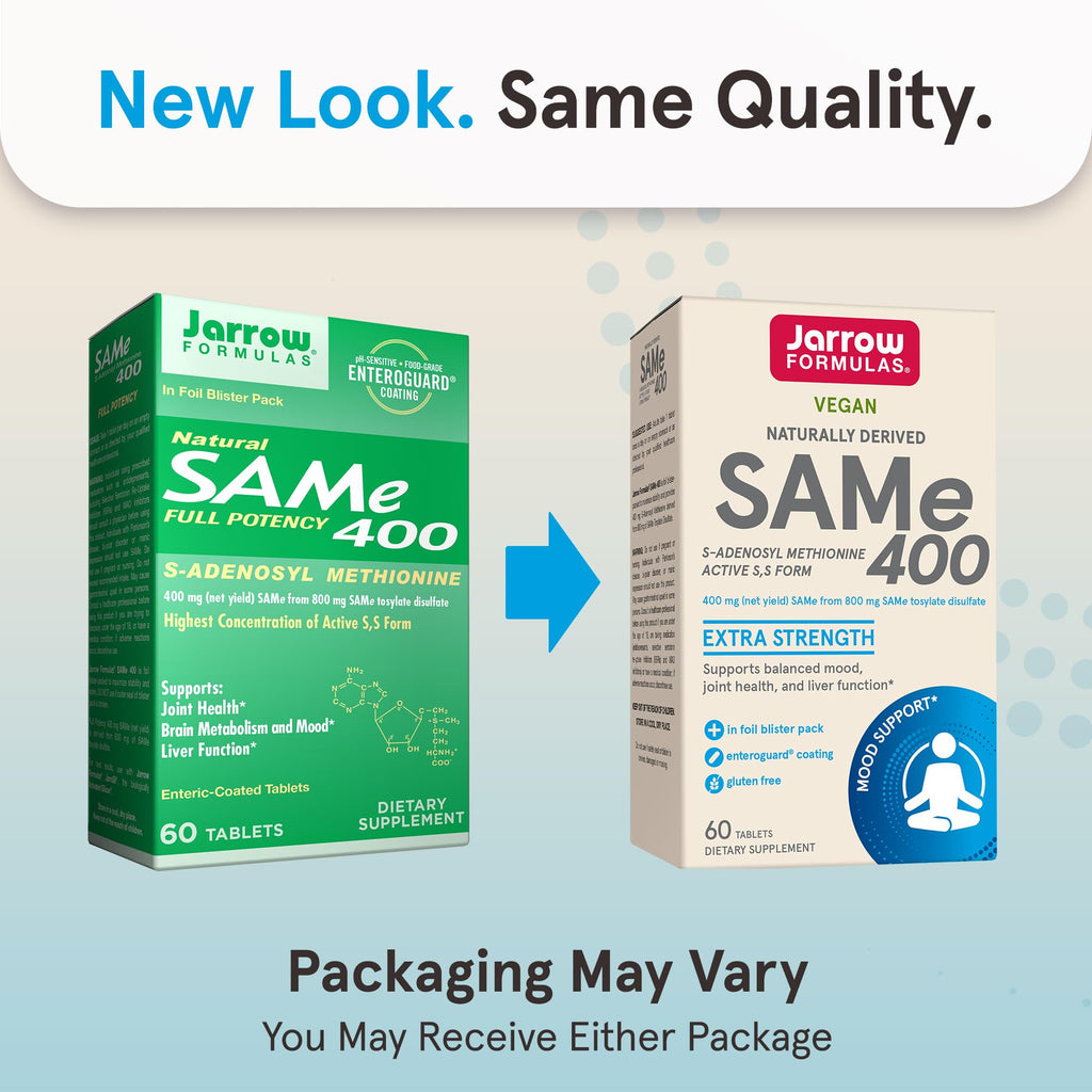 Jarrow Formulas SAMe Supplement 400 mg - 60 Tablets - High Concentration of Active S,S Form - Supports Joint Health, Liver Function, Brain Metabolism, Balanced Mood & Antioxidant Defense - 60 Servings - TrustMedUSA