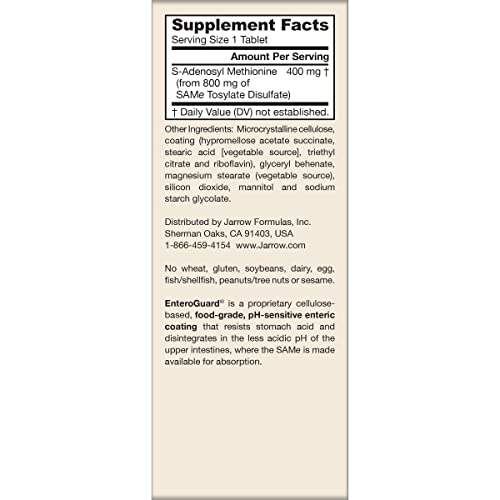 Jarrow Formulas SAMe Supplement 400 mg - 60 Tablets - High Concentration of Active S,S Form - Supports Joint Health, Liver Function, Brain Metabolism, Balanced Mood & Antioxidant Defense - 60 Servings - TrustMedUSA