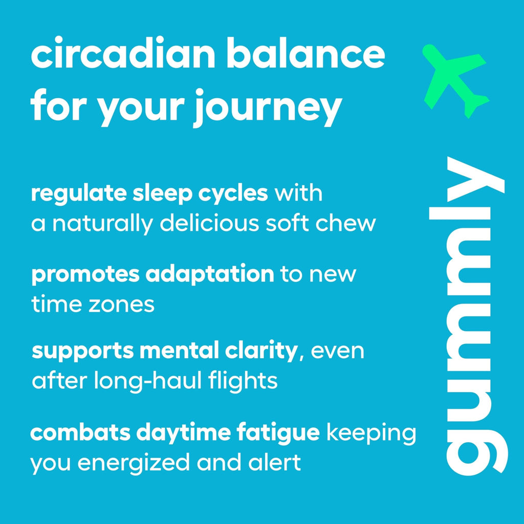 Jet Lag Remedy for Travel Gummies • No Jet Lag Pills Alternative • Travel Essentials • Support Adjustment to Time Zones and Circadian Rhythm • Delicious Tropical Berry Flavor • 20 Gummies 3-5 Trips - TrustMedUSA