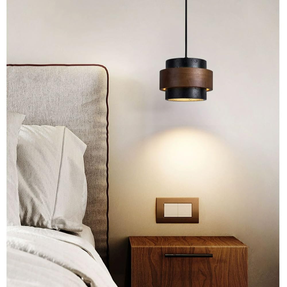 JIANGXMF Nordic Natural Travertine Pendant Light Wabi-sabi Stone Chandelier Retro Industry Hanging Ceiling Lamp for Bedroom Bedside Study Dining Table Lighting (Black) - TrustMedUSA