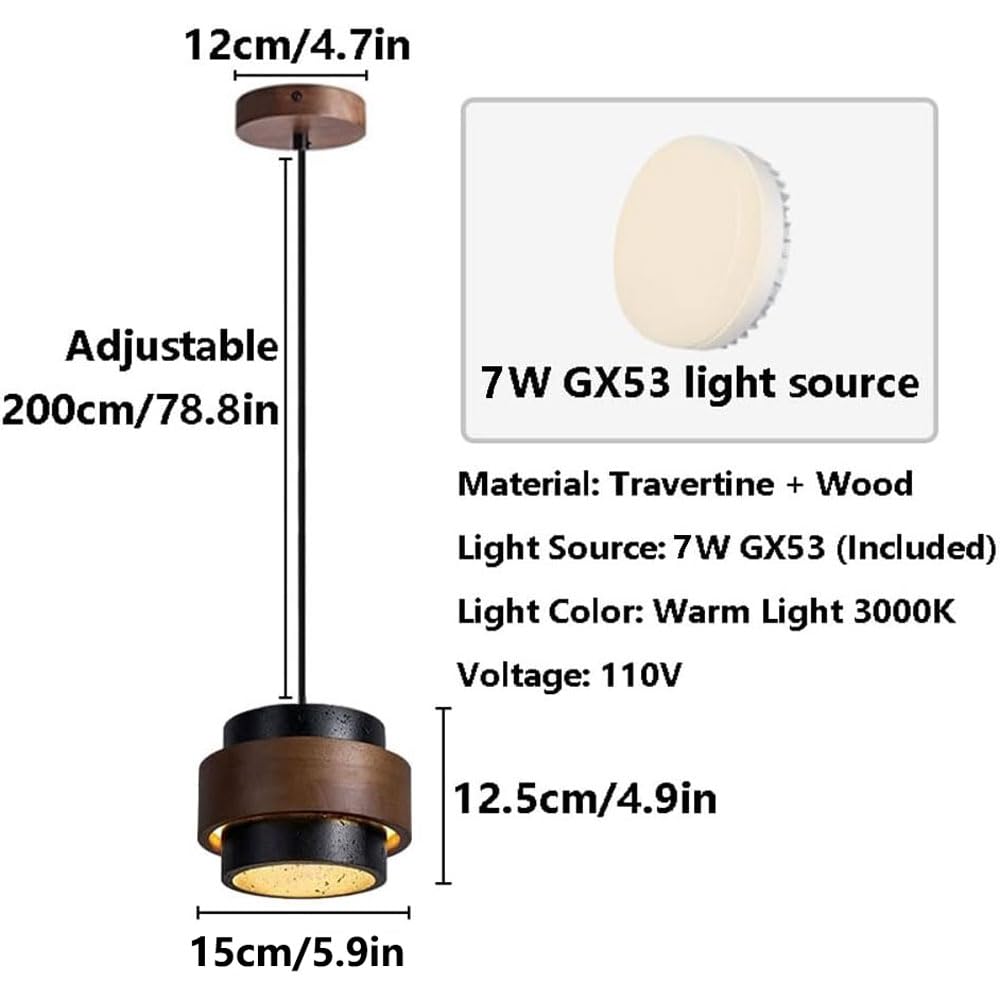 JIANGXMF Nordic Natural Travertine Pendant Light Wabi-sabi Stone Chandelier Retro Industry Hanging Ceiling Lamp for Bedroom Bedside Study Dining Table Lighting (Black) - TrustMedUSA