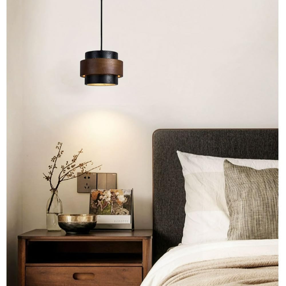 JIANGXMF Nordic Natural Travertine Pendant Light Wabi-sabi Stone Chandelier Retro Industry Hanging Ceiling Lamp for Bedroom Bedside Study Dining Table Lighting (Black) - TrustMedUSA