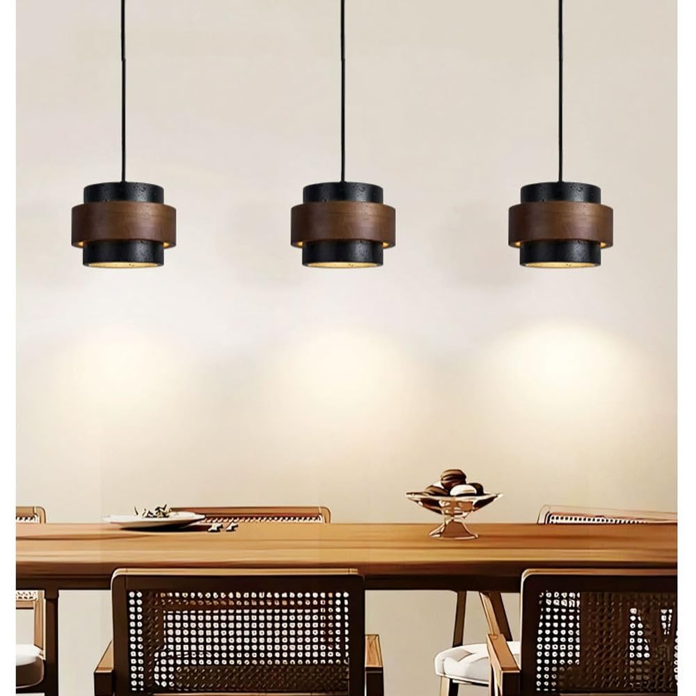 JIANGXMF Nordic Natural Travertine Pendant Light Wabi-sabi Stone Chandelier Retro Industry Hanging Ceiling Lamp for Bedroom Bedside Study Dining Table Lighting (Black) - TrustMedUSA