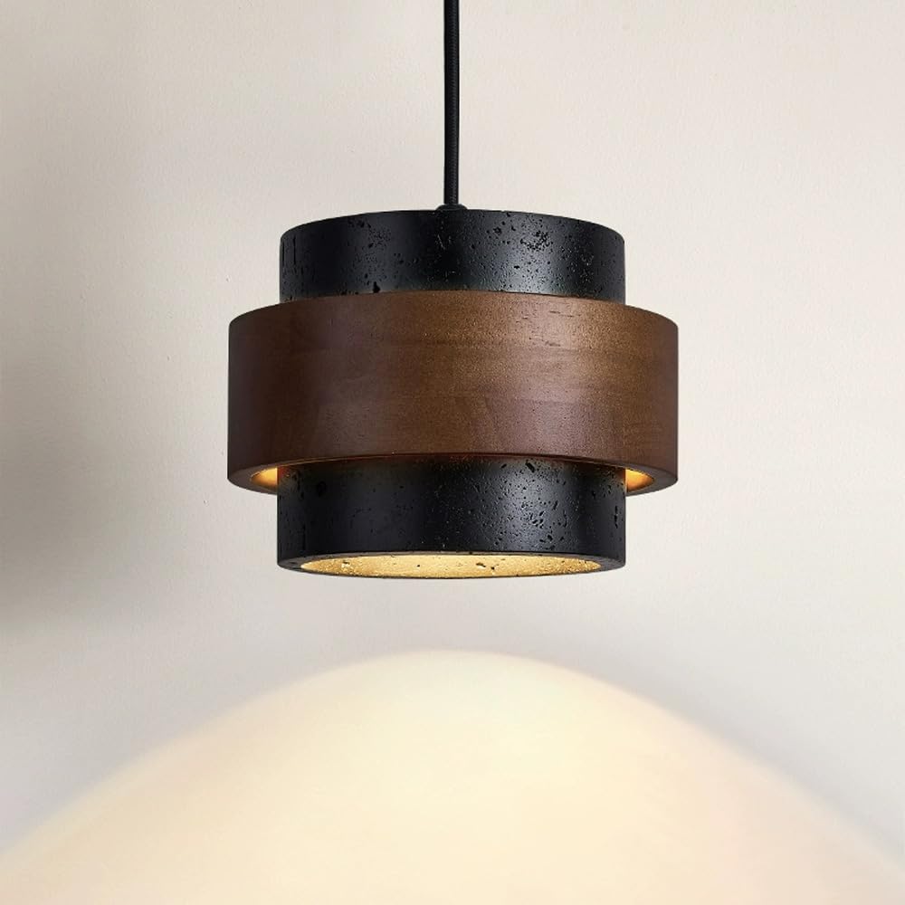 JIANGXMF Nordic Natural Travertine Pendant Light Wabi-sabi Stone Chandelier Retro Industry Hanging Ceiling Lamp for Bedroom Bedside Study Dining Table Lighting (Black) - TrustMedUSA