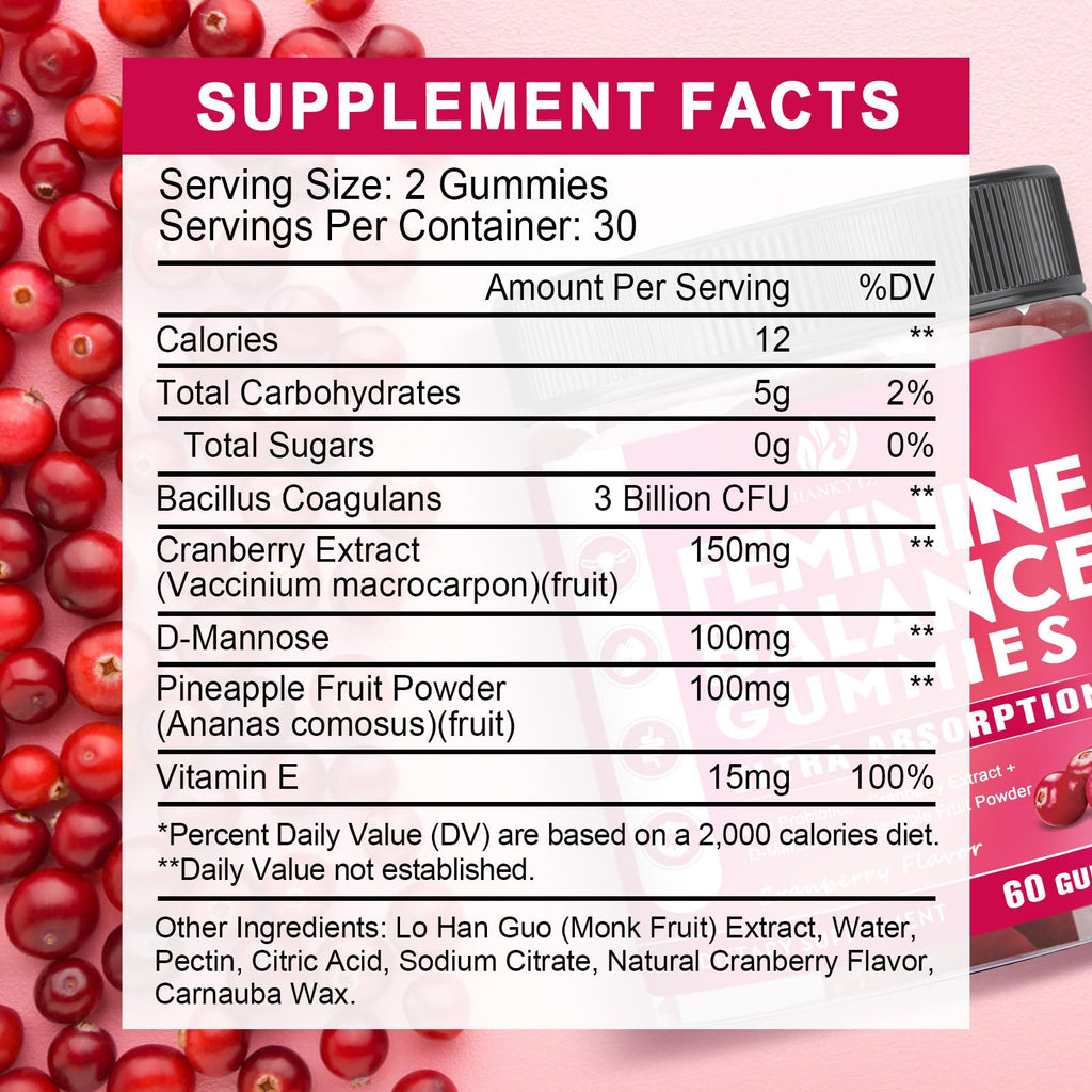 JIANKYTZ (2 Pack) Sugar Free Premium Feminine Balance Gummies for Women - Vaginal Health, Antioxidant, Digestive Health, PH Balance Support, Vaginal Probiotics for Women Gummies, Max Absorption - TrustMedUSA
