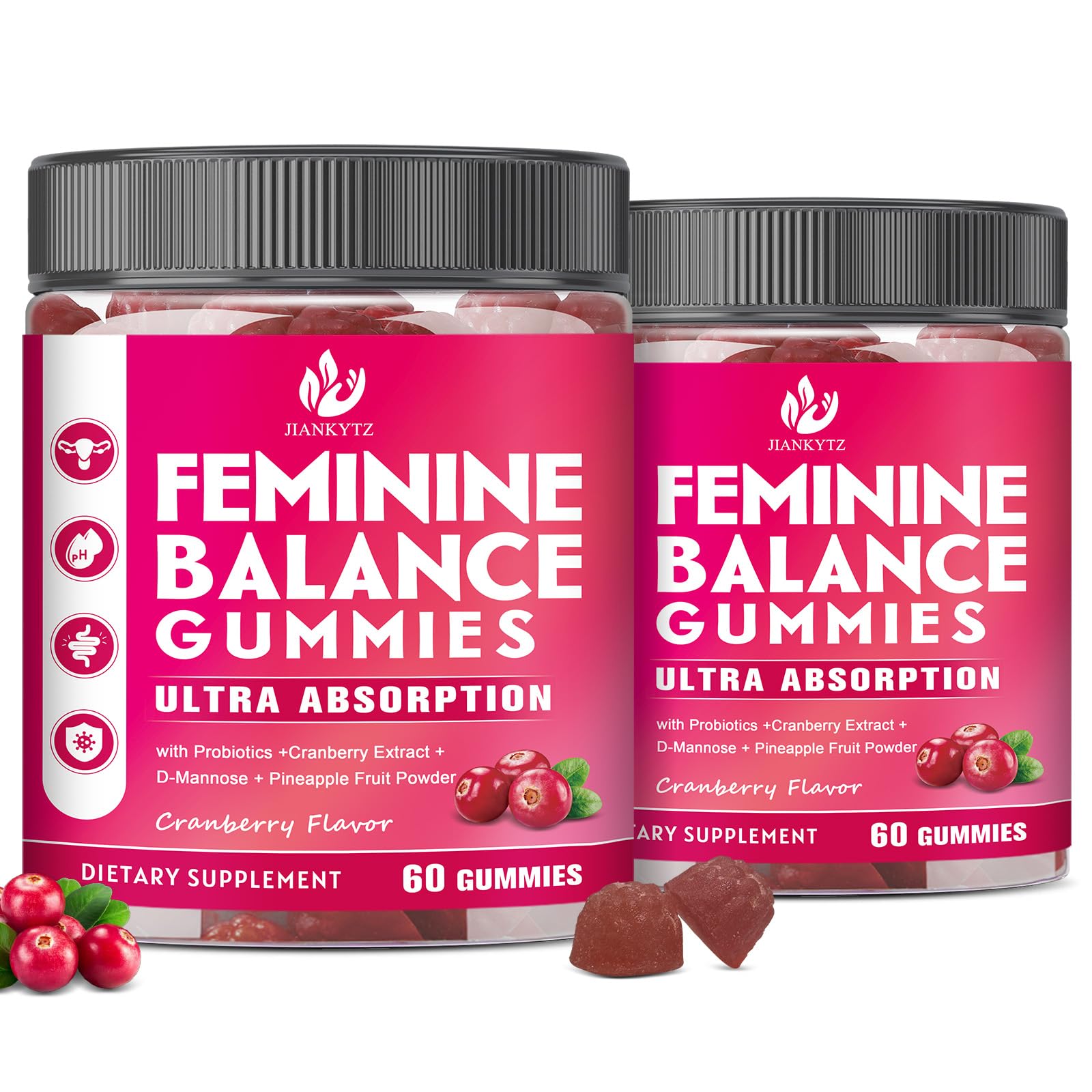 JIANKYTZ (2 Pack) Sugar Free Premium Feminine Balance Gummies for Women - Vaginal Health, Antioxidant, Digestive Health, PH Balance Support, Vaginal Probiotics for Women Gummies, Max Absorption - TrustMedUSA