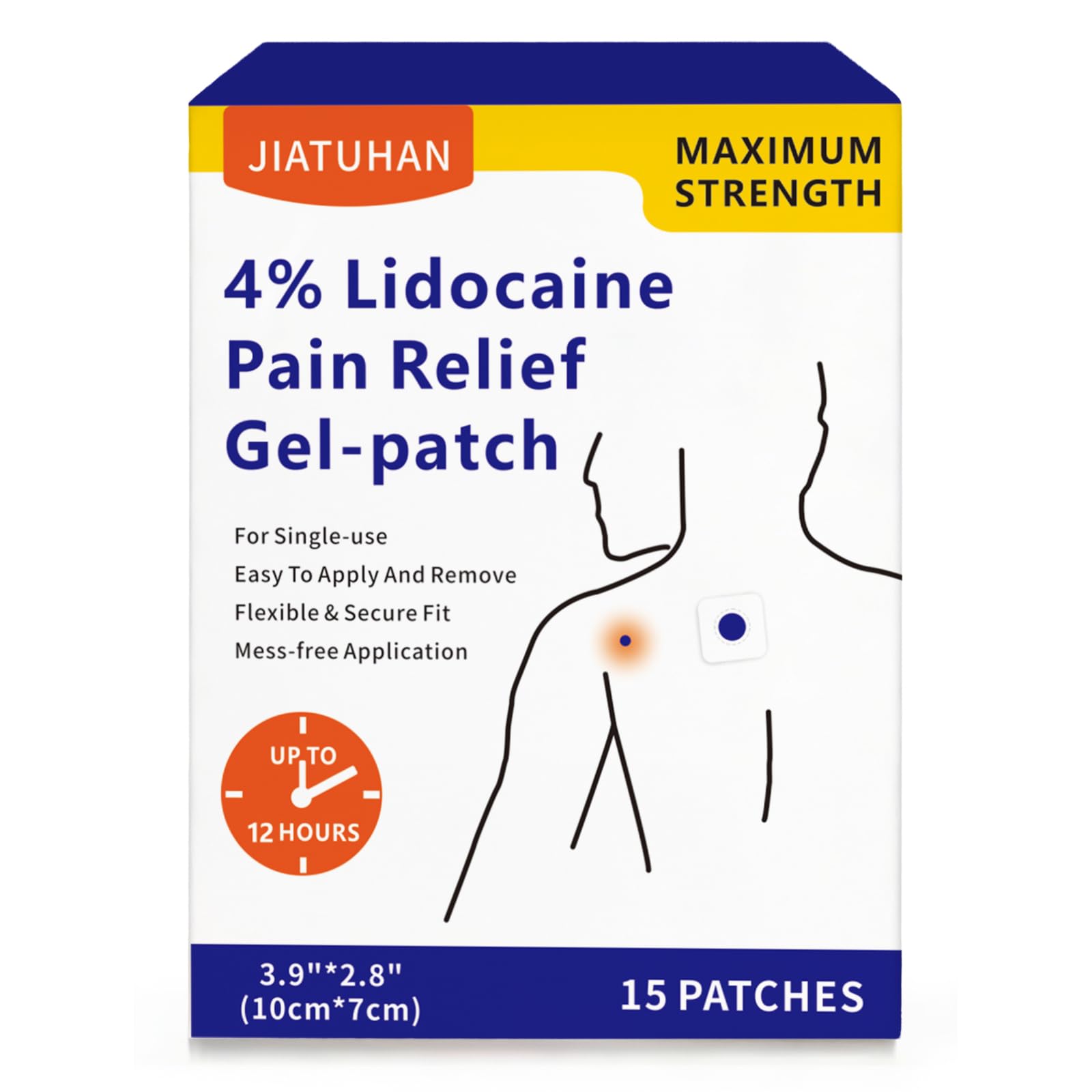 JIATUHAN 4% Lidocaine Pain Relief Patches – Maximum Strength for Back, Neck, Joint & Muscle Pain – Long-Lasting & Flexible – 15 Patches - TrustMedUSA