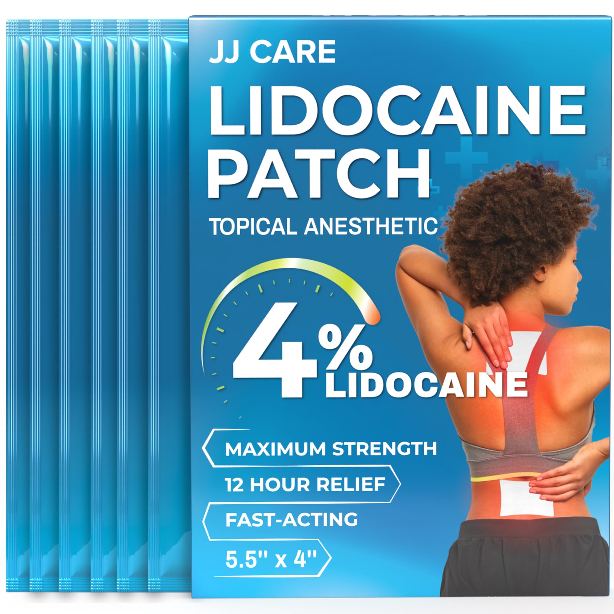 JJ CARE Lidocaine Patches [Pack of 30], 4” x 5.5” Lidocaine 4% Maximum Strength Back Pain Relief Patches for Fast Numbing of Aches, Pains, Back, Neck, Shoulder, Muscle Soreness - TrustMedUSA