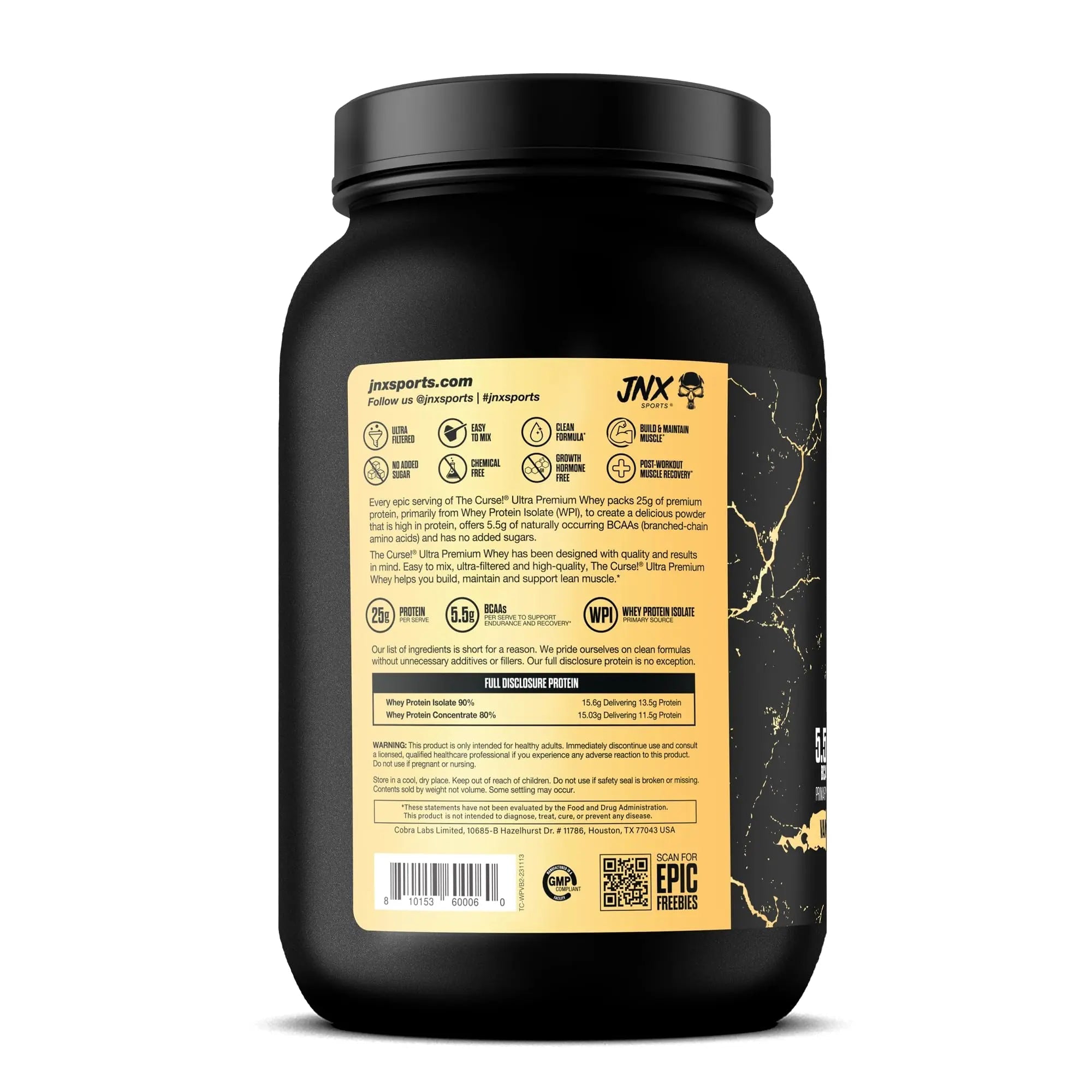 JNX SPORTS The Curse! Ultra Premium Whey Protein Powder Vanilla Bean 2lb | 25g Protein - TrustMedUSA