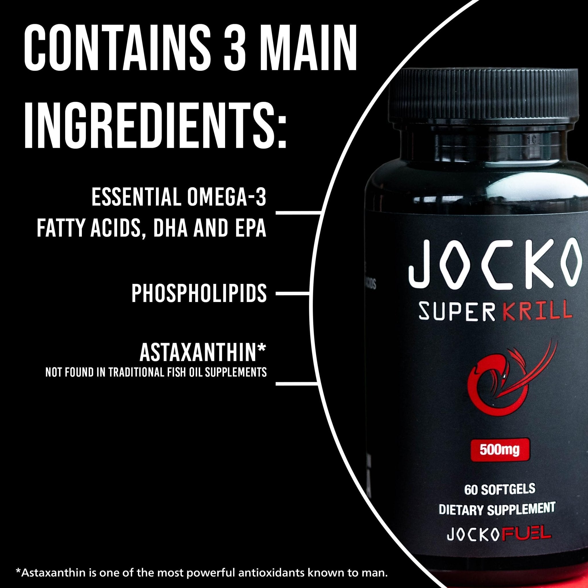 Jocko Fuel Antarctic Krill Oil Omega 3 Fatty Acid Supplements DHA & EPA - 1000mg Softgels - Supports Joints, Mobility & Mental Function (60 Softgels) - TrustMedUSA