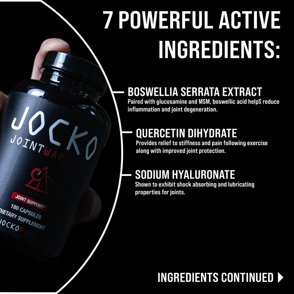 Jocko Fuel Joint Support Supplement - Glucosamine MSM for Joint Pain, Mobility, & Flexibility w/Turmeric & Boswellia (180 Capsules) - TrustMedUSA