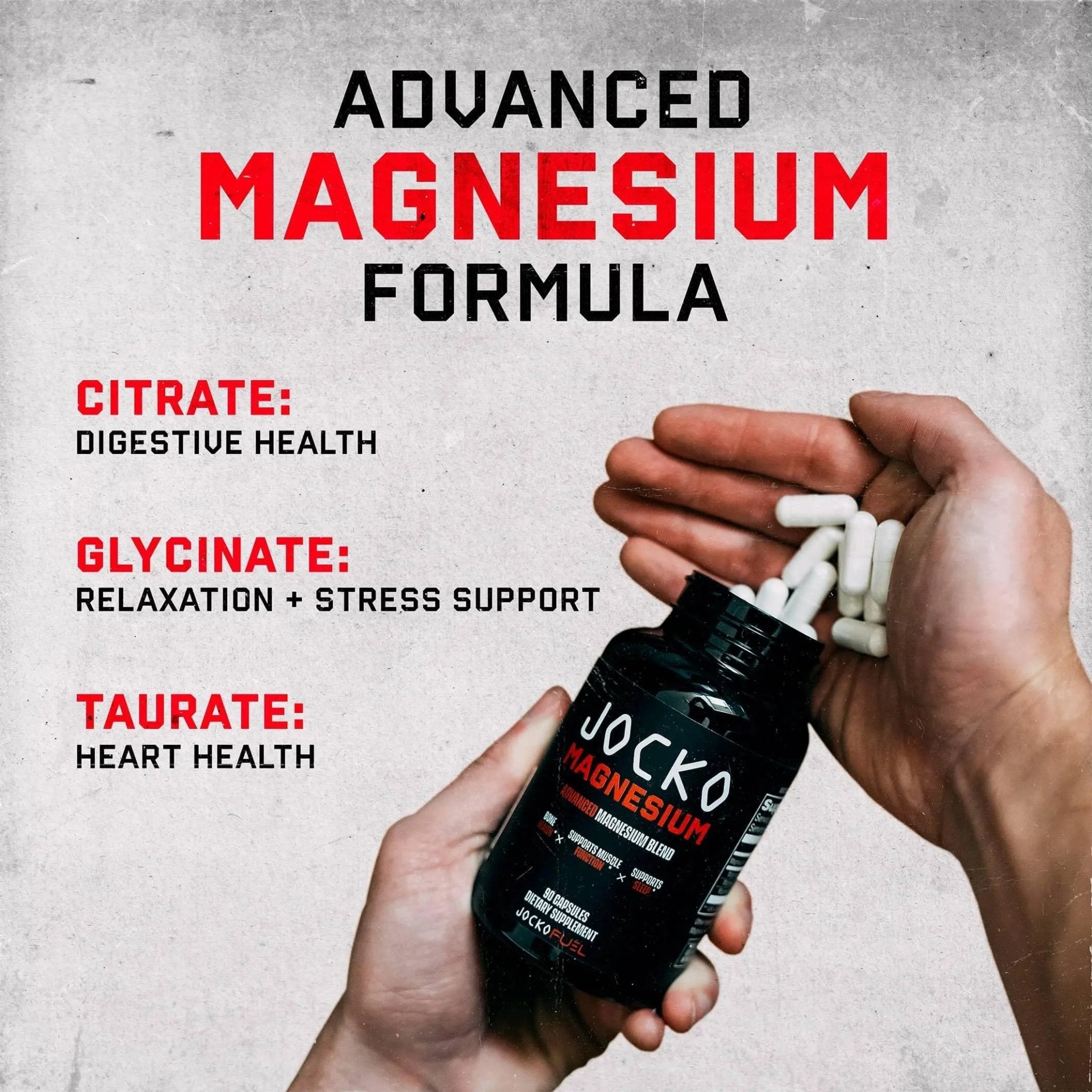 Jocko Fuel Magnesium Complex Supplement - Magnesium Glycinate, Citrate, & Taurate Capsules Dietary Supplement for Muscle Recovery & Relaxation, Heart, Nerve, Bone Support, & Sleep 30-Day Supply - TrustMedUSA