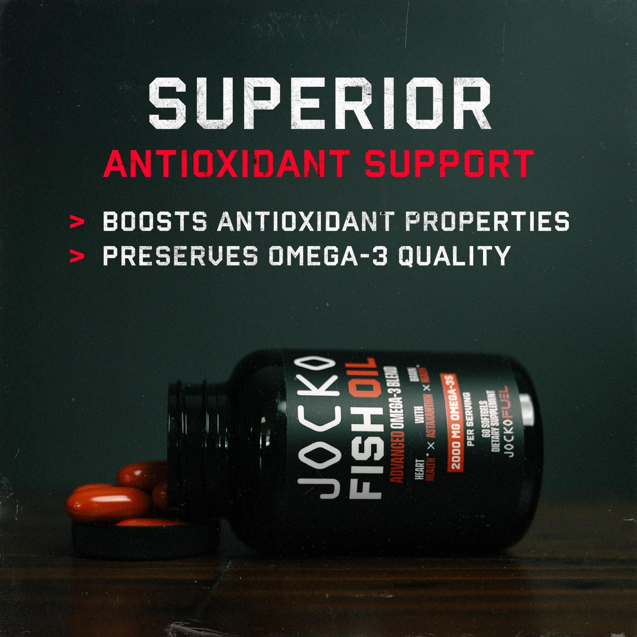 Jocko Fuel Omega 3 Fish Oil Supplement 2000mg - Burpless Fatty Acid Supplement, Wild Caught, Powerful Antioxidant with Astaxanthin (60 Capsules) - TrustMedUSA
