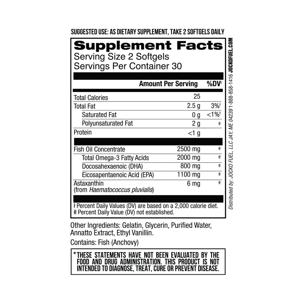 Jocko Fuel Omega 3 Fish Oil Supplement 2000mg - Burpless Fatty Acid Supplement, Wild Caught, Powerful Antioxidant with Astaxanthin (60 Capsules) - TrustMedUSA