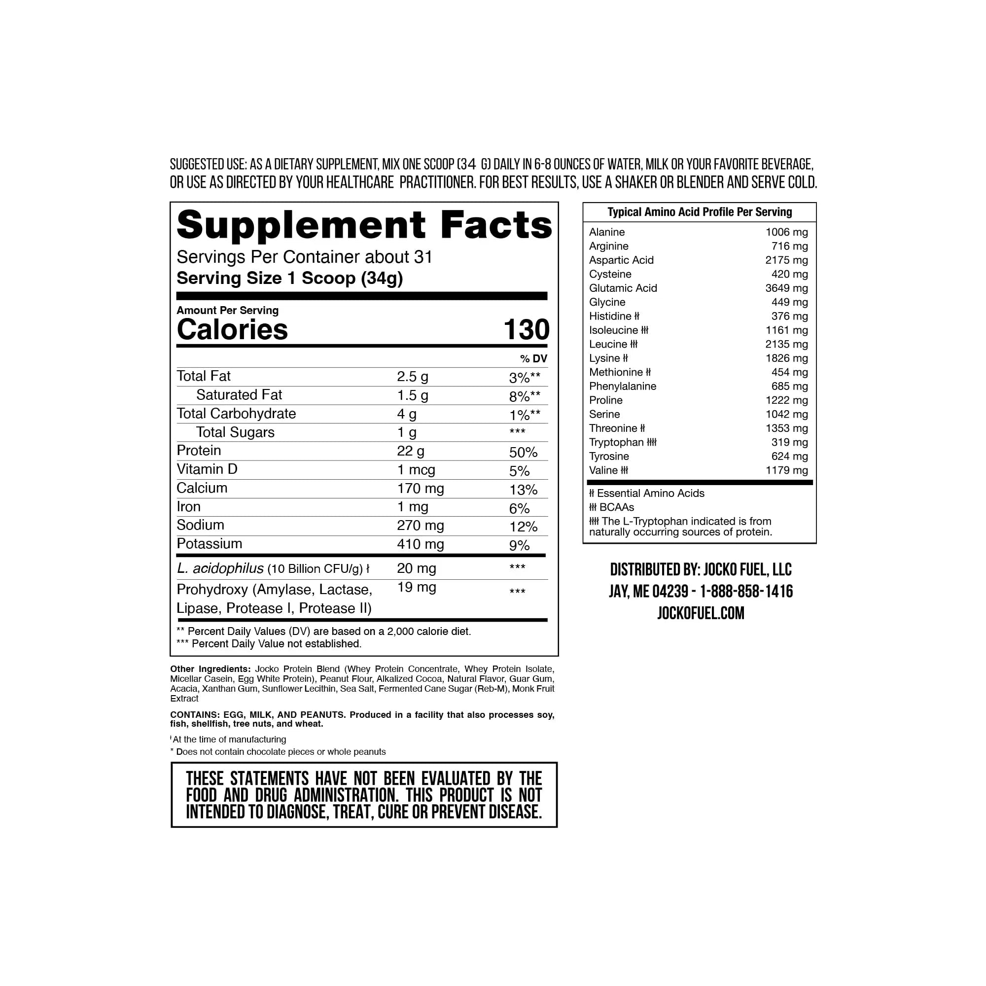 Jocko Mölk Chocolate Peanut Butter Whey Protein Powder - Keto, Probiotics, Grass Fed - TrustMedUSA