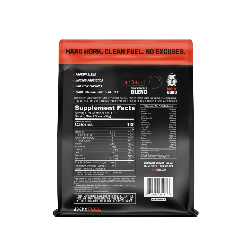 Jocko Mölk Chocolate Peanut Butter Whey Protein Powder - Keto, Probiotics, Grass Fed - TrustMedUSA