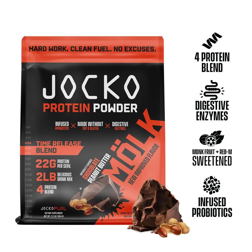 Jocko Mölk Chocolate Peanut Butter Whey Protein Powder - Keto, Probiotics, Grass Fed - TrustMedUSA