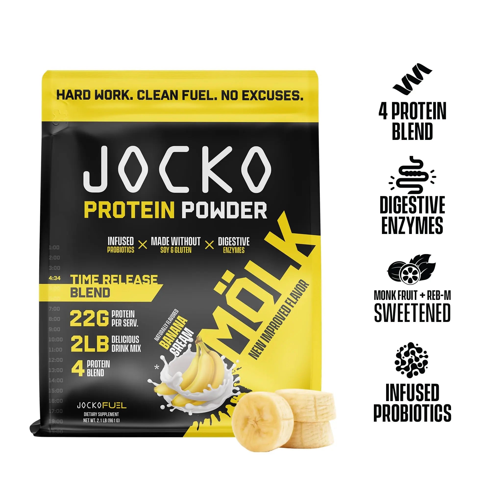Jocko Mölk Whey Protein Powder (Banana Cream) - Keto, Probiotics, Grass Fed, Digestive - TrustMedUSA