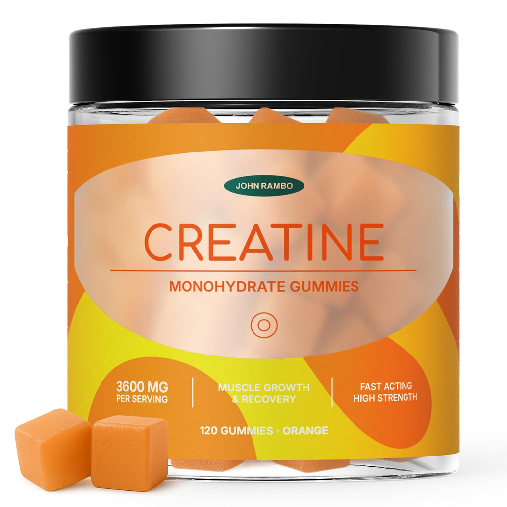 JOHN RAMBO Creatine Monohydrate Gummies – 3600mg Real Creatine Per Serving – Transparent Label, Refreshing Orange Flavor, Lab-Tested Muscle & Strength Supplement - TrustMedUSA