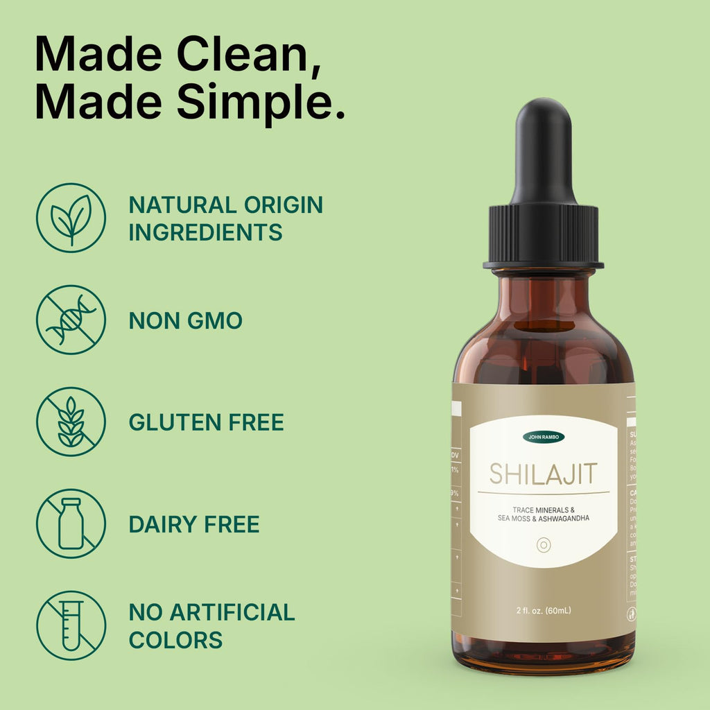 JOHN RAMBO Shilajit Liquid Drops with Sea Moss, Ashwagandha, Zinc, and Magnesium – Liquid Multimineral Supplement for Women and Men – Terra Mineral - TrustMedUSA
