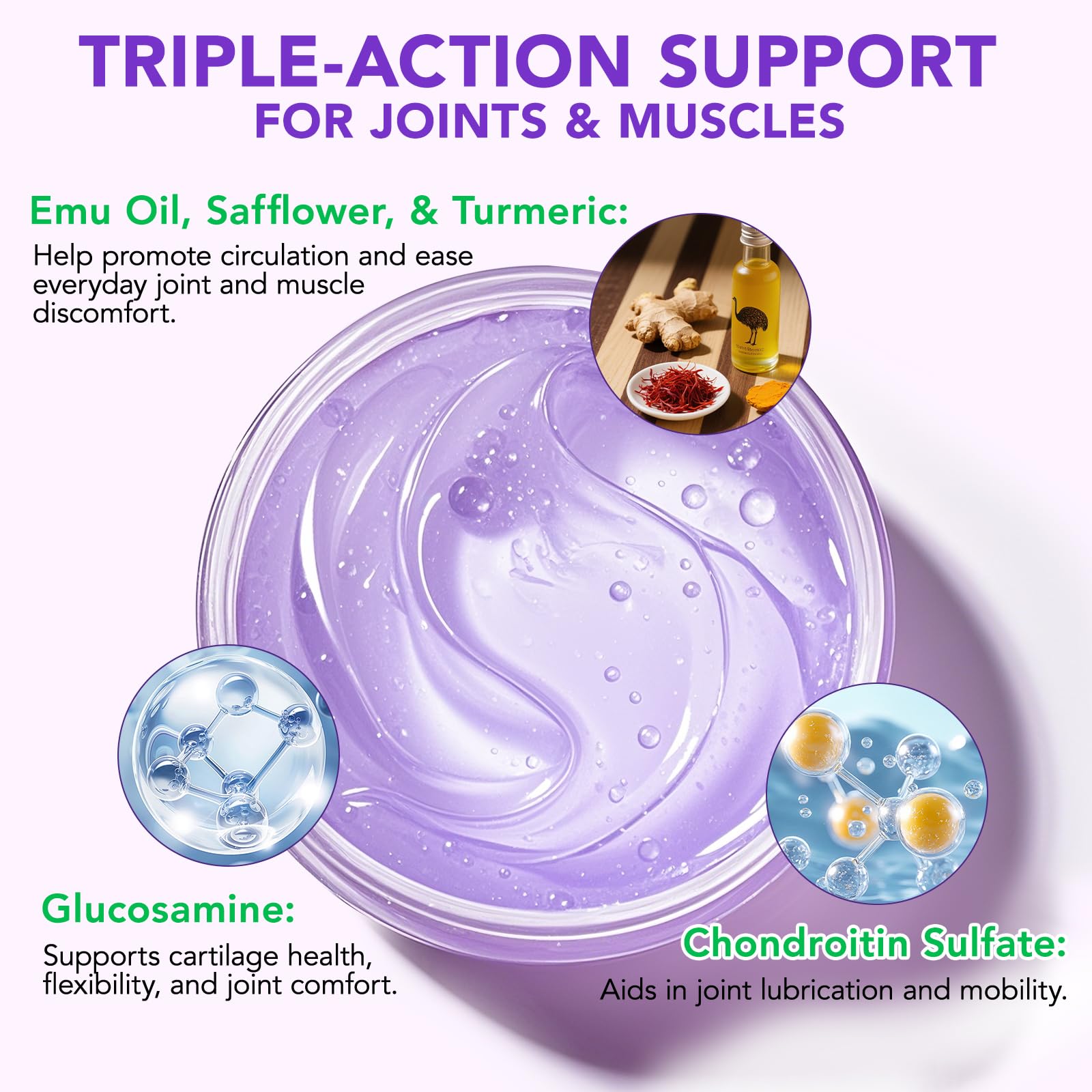 Joint Massage Purple Gel, Soothing Massage Cream for Joint Activities, Muscle, Knees, Lumbar, Neck, Back, Hands/Feet, Light-Weight & Easliy Spread for Post-Workout, Long-time Sitting|3.53Oz - TrustMedUSA