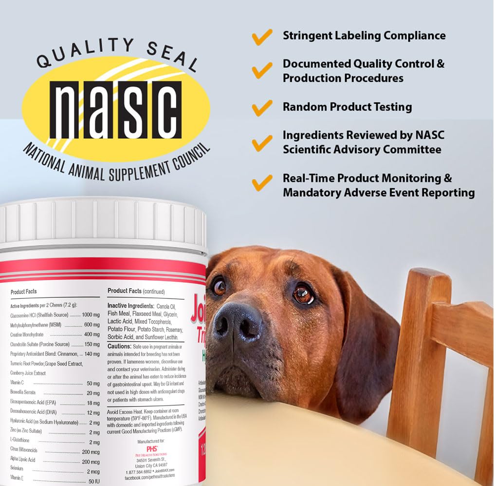 Joint MAX Triple Strength Hypo-Allergenic Soft Chews for Dogs - Hip and Joint Support Supplement with Glucosamine, Chondroitin, & MSM - Made in The USA - 120 Soft Chews - TrustMedUSA