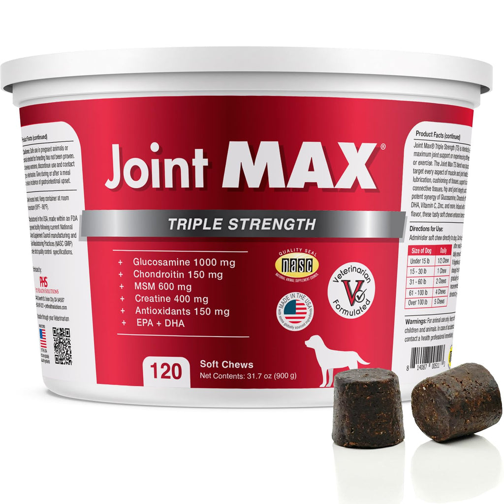 Joint Max TS Joint Supplement Vet Formulated Pain & Inflammation Relief Treats Hip Dysplasia & Arthritis, Glucosamine, Chondroitin, Turmeric, MSM, HA, Creatine, Omega 3 EPA + DHA.120 Soft Chews - TrustMedUSA