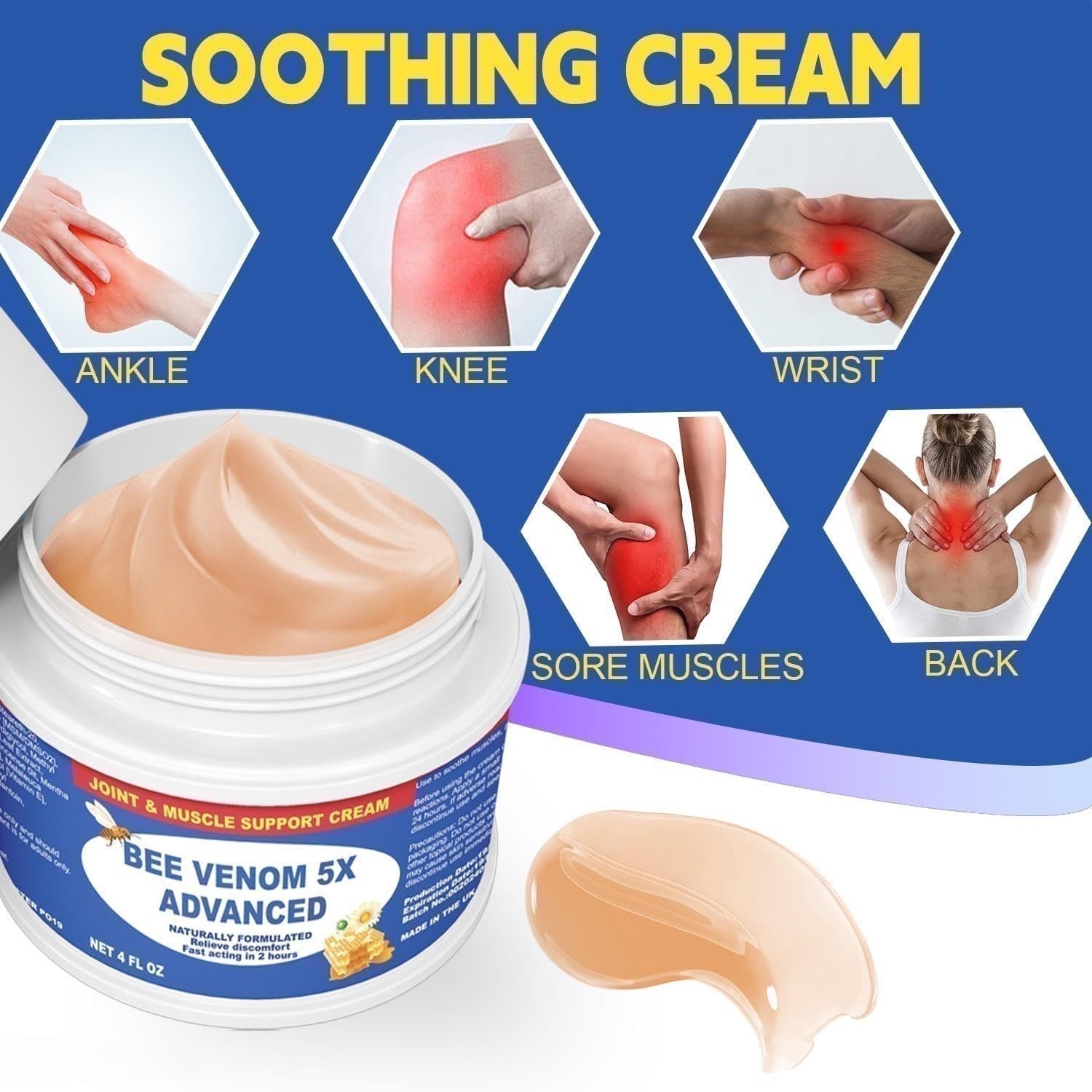 JOYFULART Zealand Bee Venom Serum Gel, Professional for Joint, Muscle, Bone Cream, 24h Fast Release, Soothing Powerful for Back, Neck, Hand, Foot, Knee, Muscle, Shoulder, Hip, Nerve - TrustMedUSA