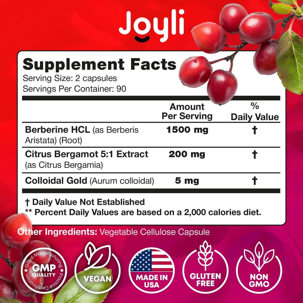 Joyli Berberine 1500MG - 180 Vegan Capsules - Weight Management & Heart Support - TrustMedUSA