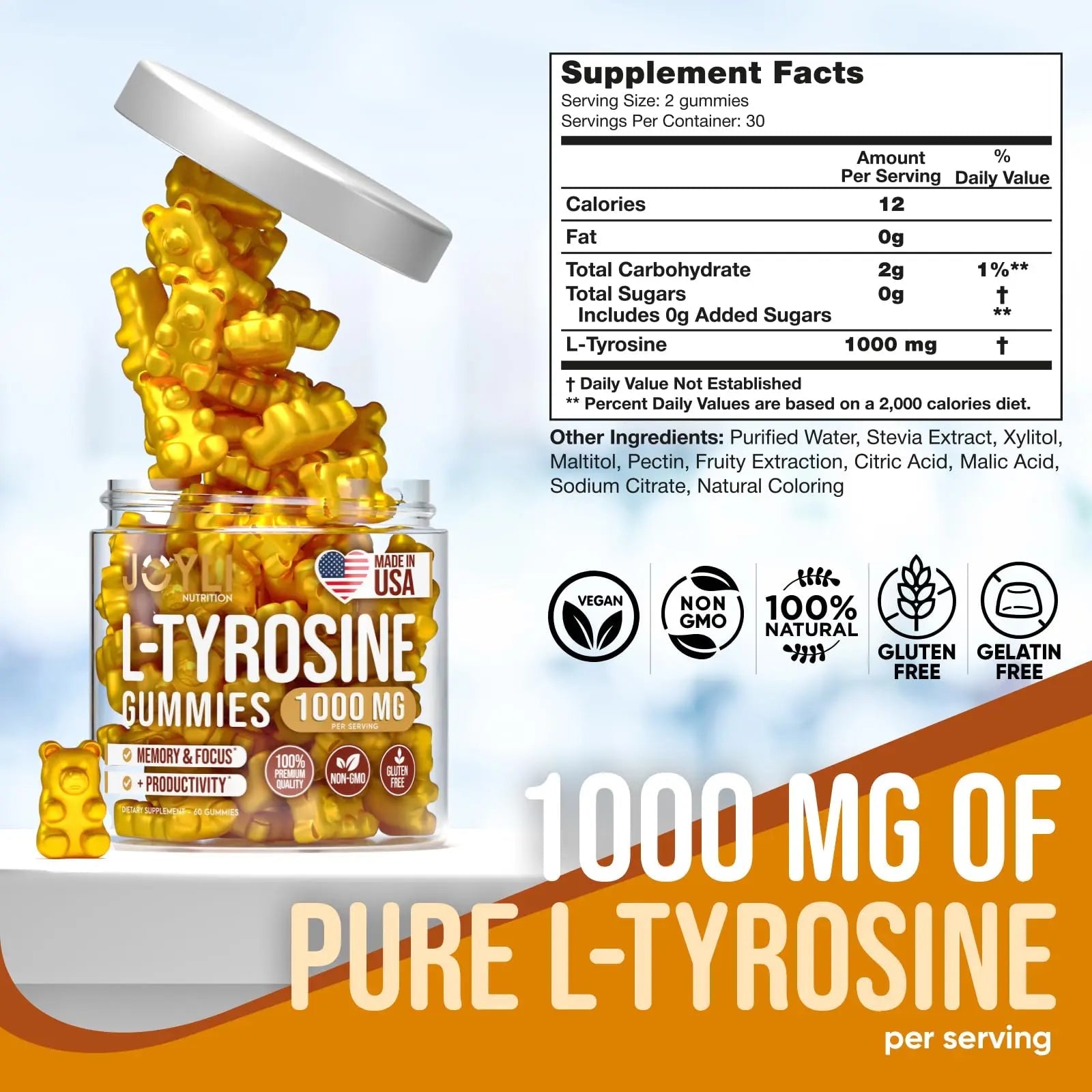 Joyli L Tyrosine Gummies 1000MG - L-Tyrosine Supplement for Kids & Adults - TrustMedUSA