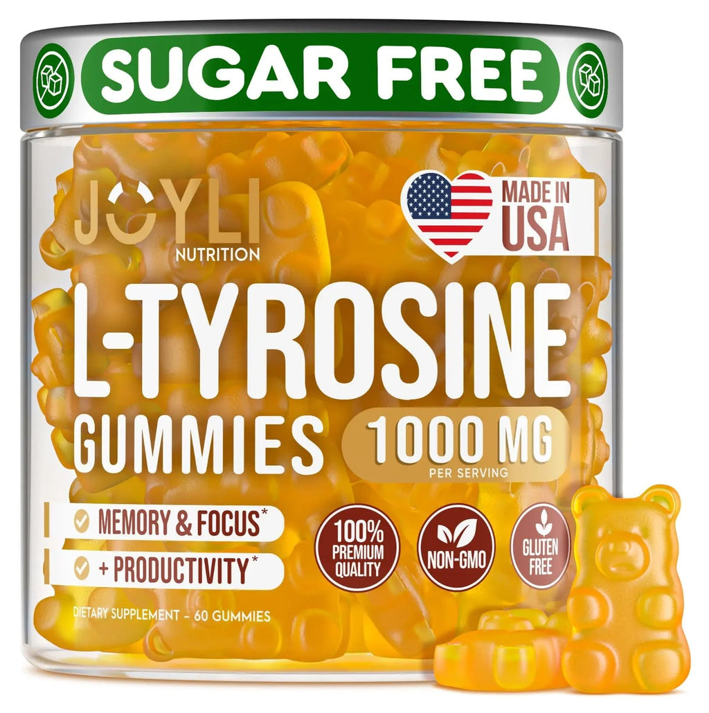 Joyli L Tyrosine Gummies 1000MG - L-Tyrosine Supplement for Kids & Adults - Calm & Focus Gummies for Brain, Memory, Mood, and Energy - 500mg L- Tyrosine Powder per Gummy - Vegan, Gluten-Free - TrustMedUSA