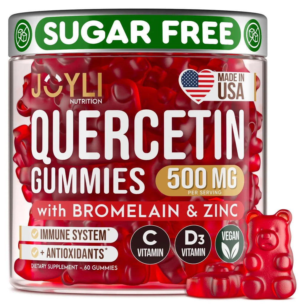 JOYLI Quercetin Gummies - Quercetin with Bromelain Zinc Vitamin C & Vitamin D3 - Quercetin Supplement 500MG for Immune System & Allergy - Quercetin for Kids and Adults - 60 Quercetin Chewable - TrustMedUSA