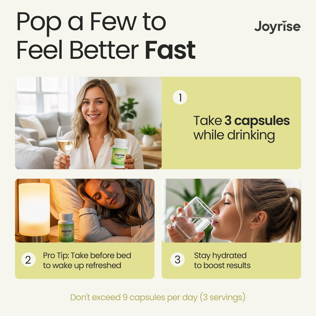 Joyrise® After Drinking Aid – Fast Acting Capsules with DHM – Alcohol Metabolism Support, Liver Health, Rapid Bioavailability & Body Replenishment – 45 Capsules (15 Servings) - TrustMedUSA